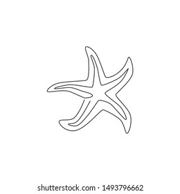 Single continuous line drawing of adorable sea star for nautical logo identity. Starfish animal mascot concept for beach ornament icon. Modern one line draw design vector illustration