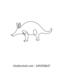 Single continuous line drawing of adorable aardvark for company logo identity. Afrotheres mammals mascot concept for national park icon. Modern one line draw design vector graphic illustration