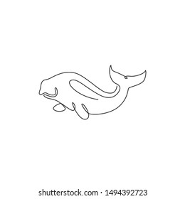 Single continuous line drawing of adorable dugong for marine company logo identity. Sea cow mascot concept for sea world show icon. Modern one line draw design vector illustration