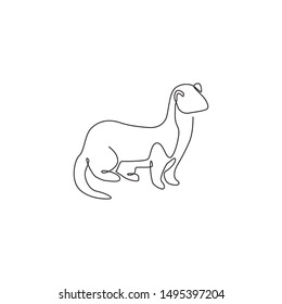 Single continuous line drawing of adorable weasel for company logo identity. Little mammal predator mascot concept for national conservation park icon. Modern one line draw design vector illustration