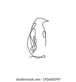 Single continuous line drawing of adorable penguin for company business logo identity. Arctic animal bird mascot concept for kids stationary product