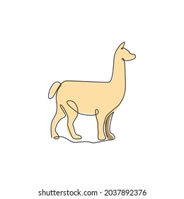 Single continuous line drawing of adorable llama for corporation logo identity. Company icon concept from mammal animal shape. Dynamic one line draw vector design graphic illustration
