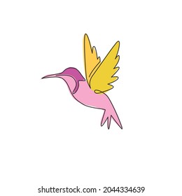 Single continuous line drawing of adorable hummingbird for company business logo identity. Tiny beauty bird mascot concept for conservation national park. One line vector draw design illustration