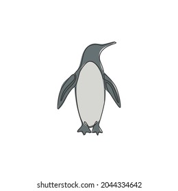 Dibujo de línea continua de un pingüino adorable para la identidad del logotipo de la empresa. Concepto de mascota de aves animales en el Ártico para niños con producto estacionario. Ilustración gráfica vectorial de diseño de línea de una línea