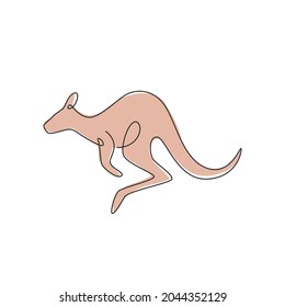 Dibujo de una sola línea continua de un canguro saltante adorable para la identidad del logo del zoológico nacional. Concepto de mascota animal australiana para el icono de la campaña de turismo de viajes. Ilustración vectorial de diseño de líneas de una línea