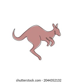 Dibujo de una sola línea continua de un canguro saltante adorable para la identidad del logo del zoológico nacional. Concepto de mascota animal australiana para el icono de la campaña de turismo de viajes. Ilustración vectorial de diseño de líneas de una línea