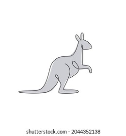 Single continuous line drawing of adorable standing kangaroo for national zoo logo identity. Australian animal mascot concept for travel tourism campaign icon. One line draw design vector illustration