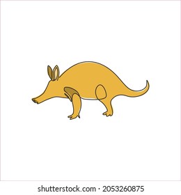 Einzelne durchgehende Linienzeichnung von Adorable Aardvark für die Firmenlogo-Identität. Afrotheres Säugetiere Maskottkonzept für Nationalpark Ikone. Modernes Einzeilendesign, Vektorgrafik-Vektorgrafik