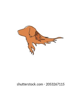 Single continuous line drawing of adorable golden retriever dog for company logo identity. Purebred dog mascot concept for pedigree friendly pet icon. Modern one line draw design vector illustration
