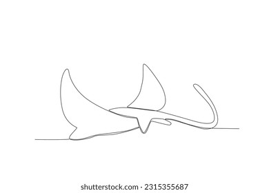 Single continuous line drawing of adorable stingray. Sea ray fish mascot concept Modern one line draw design vector illustration