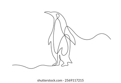 Single continuous line drawing of adorable penguin for company business logo identity. Penguin one line sketch. Hand drawn doodle vector illustration.