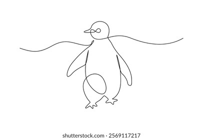 Single continuous line drawing of adorable penguin for company business logo identity. Penguin one line sketch. Hand drawn doodle vector illustration.