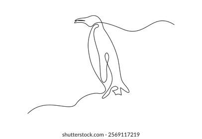 Single continuous line drawing of adorable penguin for company business logo identity. Penguin one line sketch. Hand drawn doodle vector illustration.