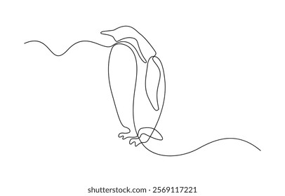 Single continuous line drawing of adorable penguin for company business logo identity. Penguin one line sketch. Hand drawn doodle vector illustration.