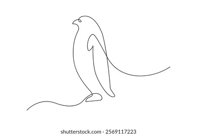 Single continuous line drawing of adorable penguin for company business logo identity. Penguin one line sketch. Hand drawn doodle vector illustration.