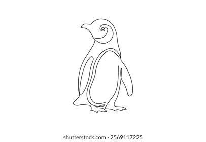 Single continuous line drawing of adorable penguin for company business logo identity. Penguin one line sketch. Hand drawn doodle vector illustration.