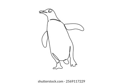Single continuous line drawing of adorable penguin for company business logo identity. Penguin one line sketch. Hand drawn doodle vector illustration.