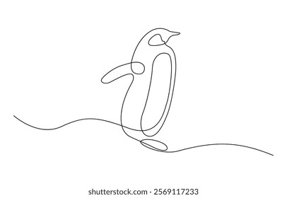 Single continuous line drawing of adorable penguin for company business logo identity. Penguin one line sketch. Hand drawn doodle vector illustration.