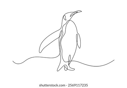 Single continuous line drawing of adorable penguin for company business logo identity. Penguin one line sketch. Hand drawn doodle vector illustration.