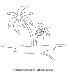 Single continuous line drawing of aesthetic palm tree sketch illustration