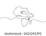 Single continuous line drawing the African continent hugged with two hands from behind. Struggle of the people to love their country. Love. African Liberation Day. One line design vector illustration