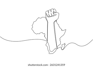 Single continuous line drawing African continent with a clenched fist in the middle of the continent. Commemorating independence. Freedom. African Liberation Day. One line design vector illustration
