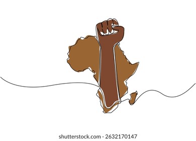 Single continuous line drawing African continent with a clenched fist in the middle of the continent. Commemorating independence. Freedom. African Liberation Day. One line design vector illustration