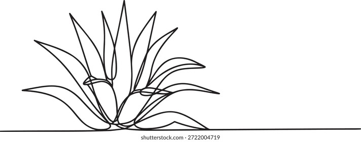 Desenho em linha contínua única de esboço botânico minimalista de planta suculenta agave. Simples um elemento de design de arte de uma linha para decoração da natureza ou inspiração de tatuagem.