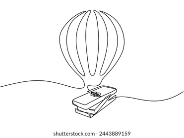 Single continuous line drawing of air balloon with money