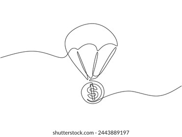 Single continuous line drawing of air balloon with money