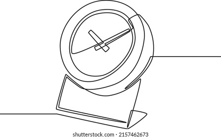 Un solo plano de línea continua del soporte de reloj despertador. Clock table en la oficina. Variación del reloj despertador. Ilustración vectorial gráfica de diseño de dibujo de una línea moderna.