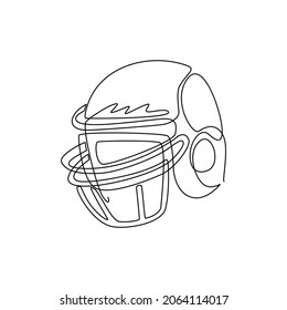 Una línea continua dibujando el icono del casco de fútbol americano. Deporte competitivo. Elemento de diseño para logotipo, etiqueta, emblema, cartel, afiche, camiseta. ilustración vectorial de diseño gráfico de una línea dinámica