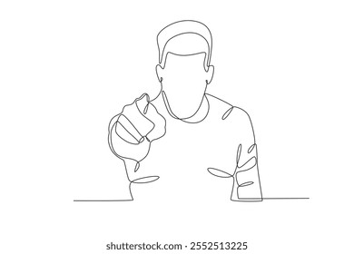 Single continuous line drawing of Angry man pointing. Dynamic single line draw design graphic vector illustration.
