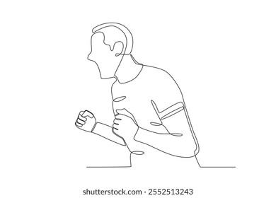 Single continuous line drawing of Angry man clenching fists. Dynamic single line draw design graphic vector illustration.