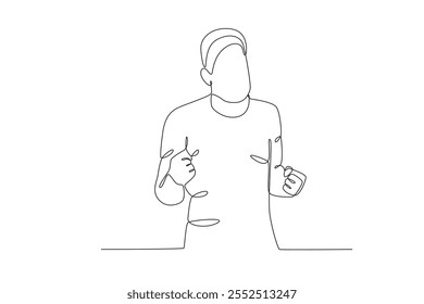 Single continuous line drawing of Angry man clenching fists. Dynamic single line draw design graphic vector illustration.