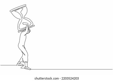 Single continuous line drawing Arab businessman carrying heavy hourglass on his back. Office manager with deadline problem. Schedule of business tasks. One line draw graphic design vector illustration