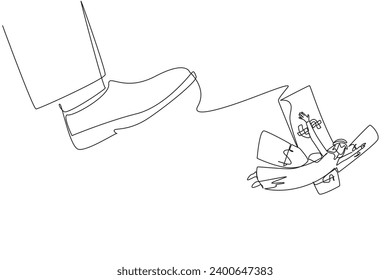 Una sola línea continua dibujando a un empresario árabe volando con alas de billetes. Obtén munición adicional para volar. Obtén múltiples ganancias. Un negocio prometedor. Ilustración vectorial de diseño de una línea
