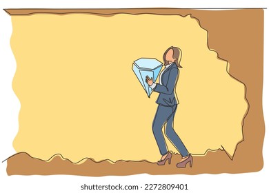 Single continuous line drawing Arabic businessman carrying treasure chest from underground. Treasure digging, growth wealth concept lucky rich man, hard working process. One line graphic design vector