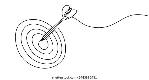 Single continuous line drawing of archery target pad shot with arrows