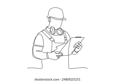 Single continuous line drawing of an architect is checking the suitability of the design to the actual work. Professional work job occupation. Minimalism concept one line draw graphic design vector il