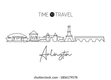 Single continuous line drawing of Arlington city skyline, Virginia, USA. Famous city for wall decor print. World travel concept. Editable stroke modern one line draw design vector illustration