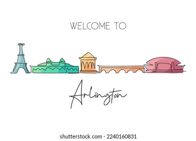 Single continuous line drawing of Arlington city skyline, Virginia. Famous city for wall decor print. World travel concept. Editable stroke modern one line draw design vector illustration