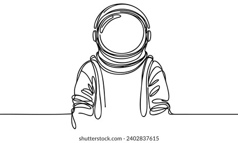 Single continuous line drawing of Astronaut vintage style. Astronaut cosmic traveler concept. Trendy one line draw graphic design vector illustration.