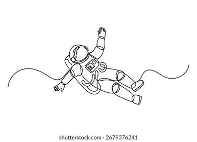 Single Continuous Line Drawing of an Astronaut in a Spacesuit Floating in Zero Gravity.	
