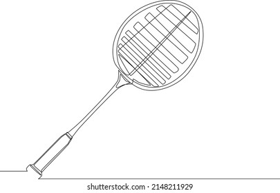 Single continuous line drawing a badminton racket on a white background. Sport exercise concept. Trendy one line draw design vector illustration for badminton tournament.