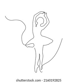 Single continuous line drawing ballerina in ballet motion dance style. Beauty minimalist dancer concept logo, Scandinavian poster print art. Trendy one line draw design graphic vector illustration.