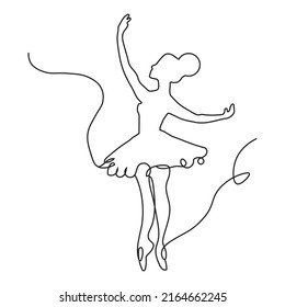 Single continuous line drawing ballerina in ballet motion dance style.
