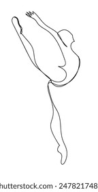 Single continuous line drawing ballerina in ballet motion dance style. Beauty minimalist dancer concept logo, Scandinavian poster print art. Trendy one line draw design graphic vector illustration
