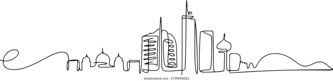 Single continuous line drawing Bangalore city skyline, India. Famous city scraper and landscape home decor wall art poster print. World travel concept. one line Icon drawing
