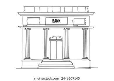 Single continuous line drawing of bank building. Home architectural building isolated minimalism concept. Dynamic one line draw graphic design vector illustration on white background